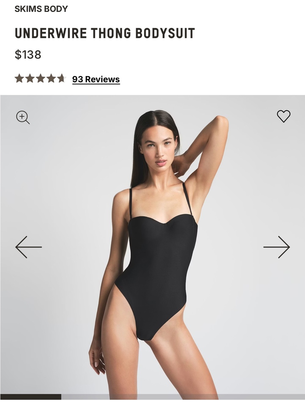 SKIMS Black Underwire Thong Bodysuit - XS
